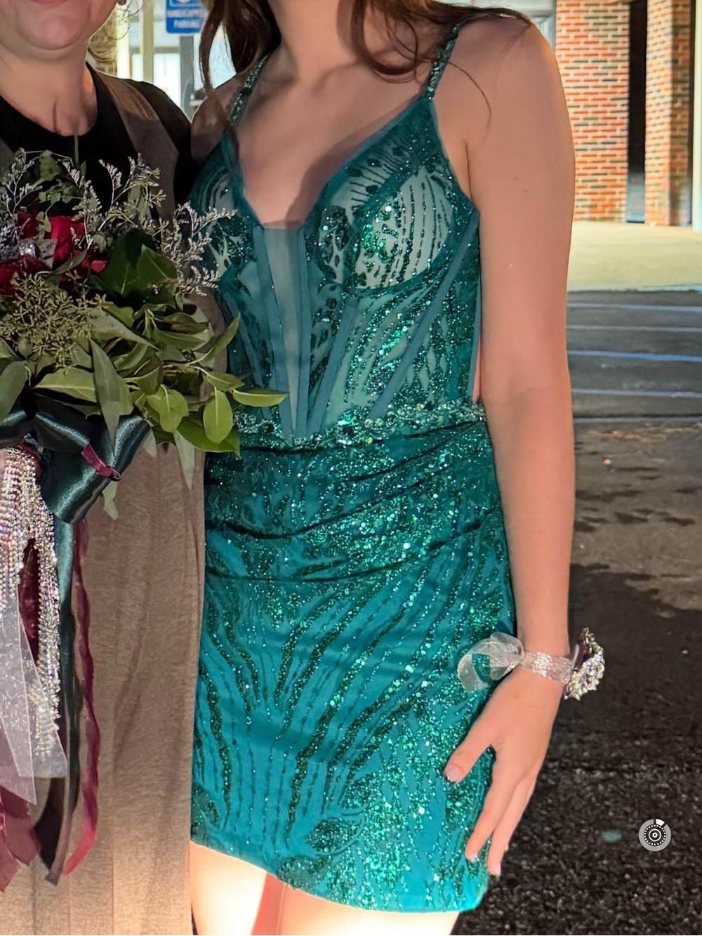 Teal Sequin Bodycon Dress with Illusion V-Neck